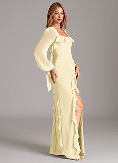 Azazie Candice Final Sale Dark Green A-Line Long Sleeve Chiffon Dress image6
