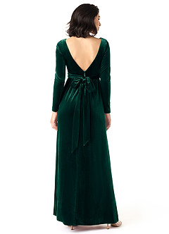 Azazie Brynn Bridesmaid Dresses Emerald A-Line Long Sleeve Velvet Dress image4