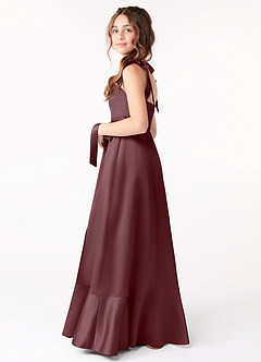 Azazie Barbara Junior Sangria A-Line Bow Stretch Satin Dress image2