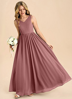 Azazie Hathaway Junior Desert Rose A-Line Bow Chiffon Dress image4