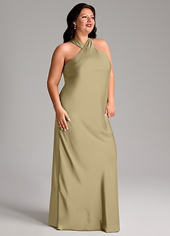 Azazie Doretta Bridesmaid Dresses Moss Green Mermaid Pleated Stretch Satin Dress image8