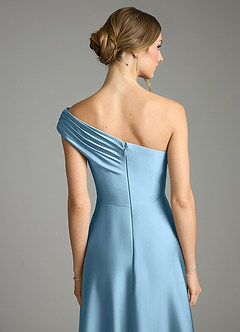 Azazie Melanie 신부 들러리 드레스 A라인 오프 더 숄더 스트레치 새틴 바닥 길이 드레스 image2