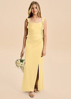 Azazie Jessamine Junior Butter A-Line Ruched Stretch Satin Dress image6