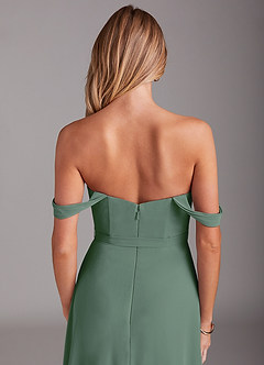 Azazie Aaron Robes de demoiselle d'honneur Robe Trapèze Convertible en Mousseline de soie Épaule décolletée Eucalyptus image8