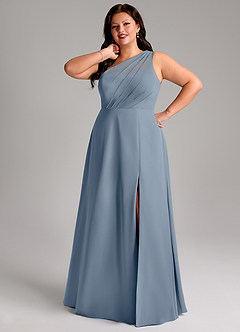 Azazie Phaedra Vestidos de damas de honor Vestido de Crepúsculo de Gasa de Corte en A con Hombro unilateral image13