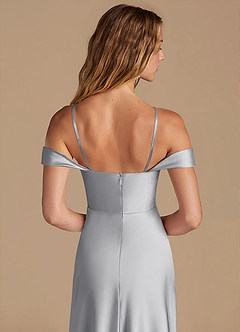 Azazie Jackalin Brautjungfernkleider Wandelbar A-Linie Schulterfrei Metallischer Satin Kleid Silber image2