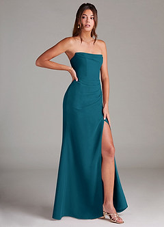 Azazie Leonis Bridesmaid Dresses Ink Blue Sheath Strapless Chiffon Convertible Dress image8