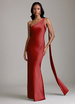 Azazie Galinda Brudtärnklänningar Klä av Sjöjungfru i Stretch Satin Ena axeln Granatäpple image4