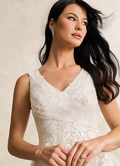 Azazie Alemia Wedding Dresses Diamond White Nude A-Line Lace Tulle Dress image5