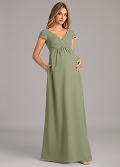 Azazie Allessia Maternity Bridesmaid Dresses A-Line Pleated Chiffon Floor-Length Dress image4