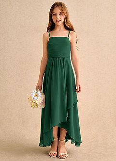 Azazie Twilight Dance Girls Formal Blumenmädchenkleider A-Linie Plissee Chiffon Kleid Dunkelgrün image3