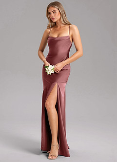 Azazie Grata Bridesmaid Dresses Amethyst Sheath Side Slit Stretch Satin Dress image4
