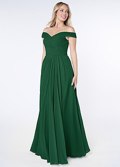Azazie Audrianna Bridesmaid Dresses Dark Green A-Line Off-The-Shoulder Gathered Chiffon Convertible Dress image3