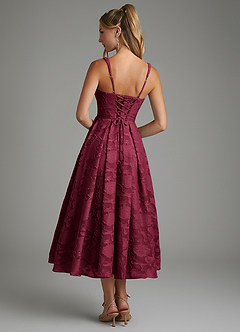 Azazie Isabella Bridesmaid Dresses Burgundy A-Line Corset Floral Burnout Dress image7