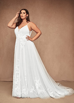 Azazie Rhodes Wedding Dresses Diamond White A-Line V-Neck Sequins Tulle Dress image11
