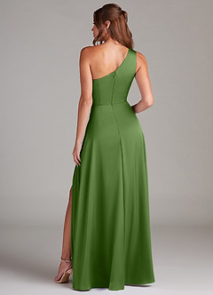 Azazie Brooke Vestidos de damas de honor Vestido de Albahaca de Satén Elástico de Corte en A con Hombro unilateral image8