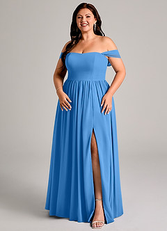 Azazie Calianna Bridesmaid Dresses Blue Jay A-Line Off the Shoulder Chiffon Convertible Dress image14