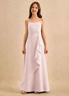 Azazie lolly Girls Formal Robe Demoiselle D'honneur Fillette Robe Trapèze en Mousseline de soie Plissé Rose Pâle image4
