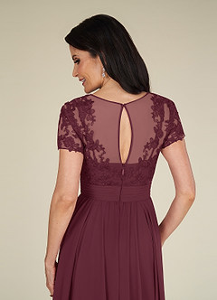 Azazie Annette At-home Try On Dresses Cabernet A-Line Lace Chiffon Dress image6