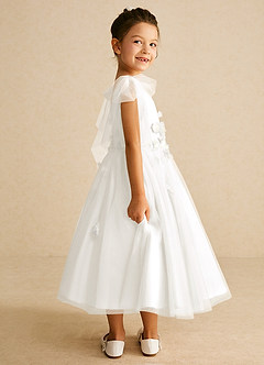 Azazie Minia Flower Girl Dresses Ivory A-Line Bow Matte Satin Dress image2