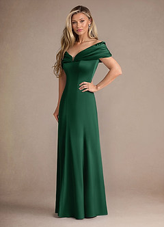 Azazie Auberdeen vestidos de madre de la novia Vestido de Verde Oscuro de Satén Elástico de Sirena con Plisado image4