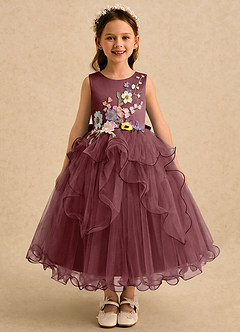 Azazie Savannah Flower Girl Dresses Desert Rose Ball-Gown Lace Tulle Dress image3
