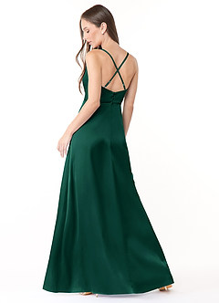 Azazie Naomie Vestidos de damas de honor Vestido de Esmeralda de Satén Elástico de Corte en A con Cuello V con abertura lateral image2