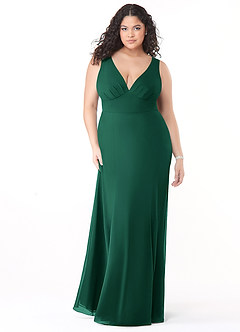 Azazie Christiana Bridesmaid Dresses Emerald A-Line V-Neck Pleated Chiffon Dress image9
