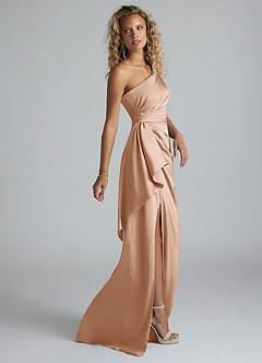 Azazie Maive Brautjungfernkleider Etui Gestreift Stretch-Satin Kleid Englisches Rosa image4