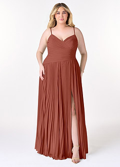 Azazie Vini Bridesmaid Dresses Auburn A-Line V-Neck Pleated Chiffon Dress image7