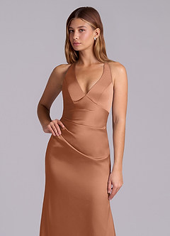 Azazie Amelie Brautjungfernkleider A-Linie Plissee Stretch-Satin Kleid Bronzer image6