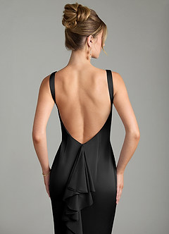 Azazie Tamera Bridesmaid Dresses Black Mermaid Pleated Stretch Satin Dress image6
