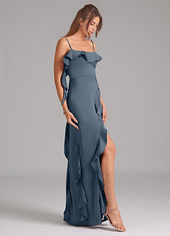 Azazie Malia Bridesmaid Dresses Twilight A-Line Side Slit Stretch Satin Dress image5