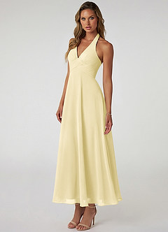 Azazie Tessie 신부 들러리 드레스 A라인 주름진 쉬폰 발목 길이 드레스 image3