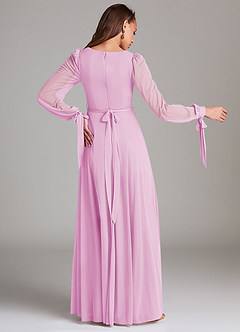 Azazie Leonia Robes de demoiselle d'honneur Robe Trapèze en Maille Manche longue Rose Bonbon image4