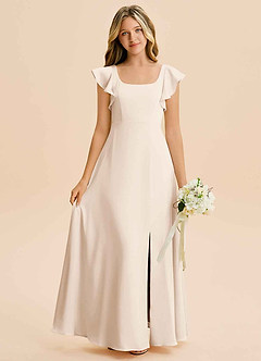 Azazie Bondi Junior White Alabaster A-Line Side Slit Stretch Satin Dress image1