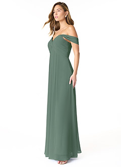 Azazie Kaitlynn Bridesmaid Dresses Eucalyptus Empire Ruched Chiffon Convertible Dress image3