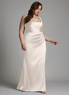 Azazie Sierra Bridesmaid Dresses White Alabaster A-Line Corset Stretch Satin Dress image12