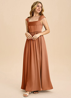 Azazie Hattie Junior Copper A-Line Pleated Stretch Satin Dress image1