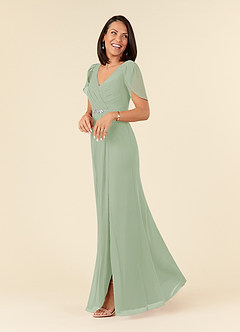 Azazie Marianne Mother of the Bride Dresses Dusty Sage Sheath V-Neck Pleated Chiffon Dress image3