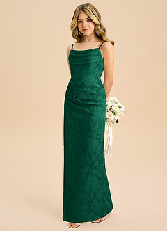 Azazie Mai Junior Etui Plissee Blumen-Burnout Kleid Smaragd image1