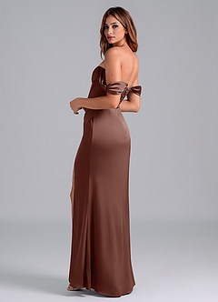 Azazie Asha Jurken voor bruidsmeisjes Converteerbaar Jurk van Stretch Satijn met Kolom Off the Shoulder Espresso image2