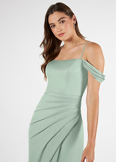 Azazie Kit Jurken voor bruidsmeisjes Jurk van Mesh met Zeemeermin Off the Shoulder Agave image6