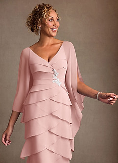 Azazie Arabinda Abiti per la Madre della Sposa Abito Tubino in Chiffon Increspato Rosa Cipria image5