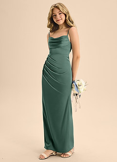 Azazie Mai Junior Eucalyptus A-Line Sweetheart Neckline Stretch Satin Dress image1