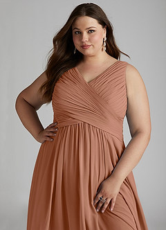 Azazie Flora Bridesmaid Dresses Bronzer A-Line Pleated Chiffon Dress image15
