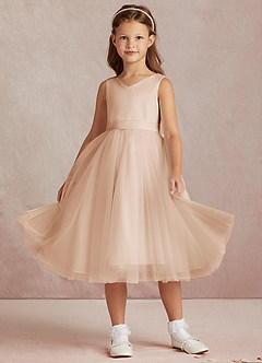Azazie Marlee Flower Girl Dresses English Rose A-Line Pleated Matte Satin Dress image6