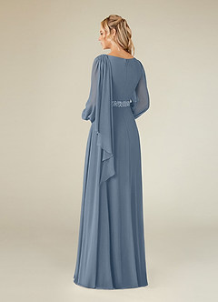 Azazie Priyanka Mother of the Bride Dresses Dusty Blue A-Line Boatneck Pleated Chiffon Dress image2