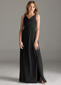 Azazie Maren Allure Junior Abito A-Line in Chiffon Pizzo Nero image1