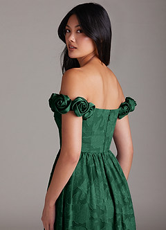 Azazie Autumn Brautjungfernkleider Wandelbar A-Linie Schulterfrei Blumen-Burnout Kleid Dunkelgrün image6